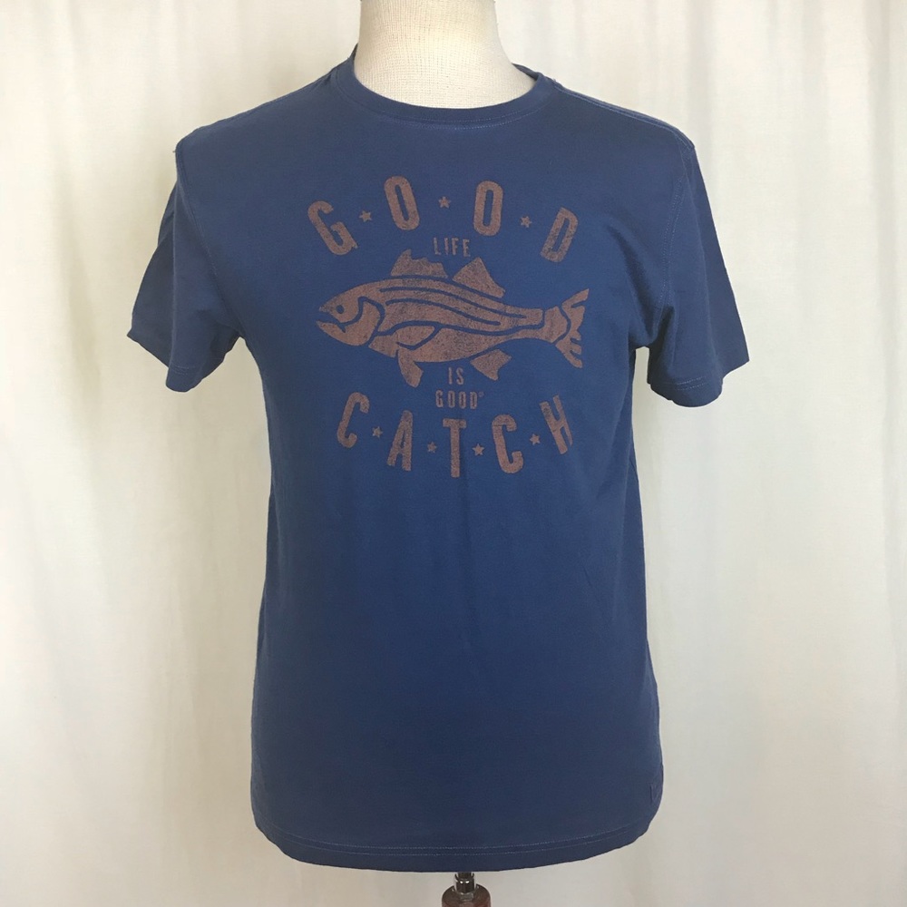 Life Is Good MENS Small T Shirt Good Catch Cotton